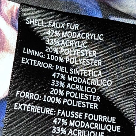 Eliza J Black Chic Faux Fur Snap Teddy Jacket Coat Floral Lined Womens Sz S - Picture 9 of 9